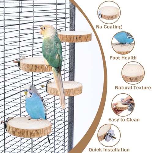 Bird Perches for Cage, 4PCS Natural Wood Bird Cage Accessories for Bird Stand, Round Parrot Flat Perch for Parakeets, Budgies, Cockatiels, Lovebirds, Conures(2.76 inches) - size: 2.76 inches