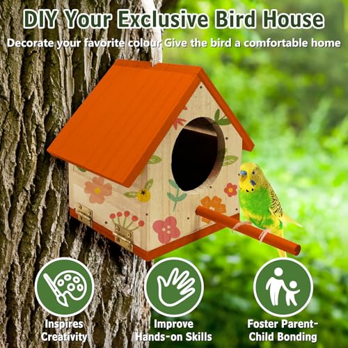 Tfwadmx Wooden Bird House, Pack of 2 Hanging Birdhouse for Outside, Wooden Nests Box Garden Patio DIY Decorative for Robin Budgie Swallow Little Sparrow Finch Throstle or Medium Size Birds