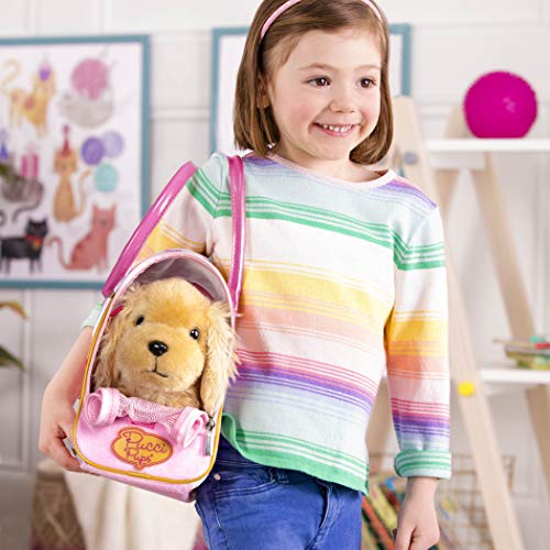 Pucci Pals Plush Puppy Carrier Set, Cocker Spaniel, Heart Print Bag, Pet | 3-piece plush pet set with Cocker Spaniel puppy, comb, and 8 x 6 x 9 in heart print carry bag for grooming and, 2+ Years - style: Cocker Spaniel - Gold & Pink Bag