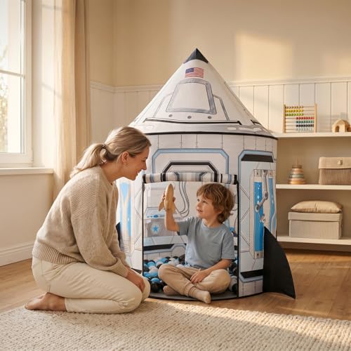 PigPigPen Rocket Ship Tent for Kids: Instant Indoor Outdoor Space Playhouse for Toddlers - Astronaut Adventure Kids Camping Tent - for Boys Girls Space Decor & Outdoor Play - style: Rocketship Play Tent