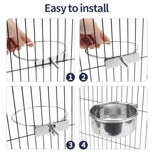 Bird Cage Feeder, Bird Feeder for Cage, 20OZ Stainless Steel Parrot Food Water Bowls with Clamp Holder, Hanging Feeding Dish Cups for Cockatiel Parakeet Conure Budgie Lovebird Small Animal - color: 20oz Stainless Steel Food Water Bowl with Clamp
