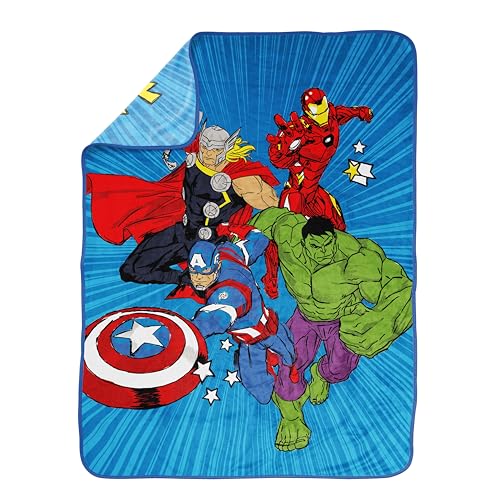 Jay Franco Kids Plush Throw Blanket – Soft & Cozy Fleece Throw for Bedroom & Couch Décor, Official Licensed Product, Blue - Avengers, 46x60 - Throw Blanket - color: Blue - Avengers, size: 46x60 - Throw Blanket