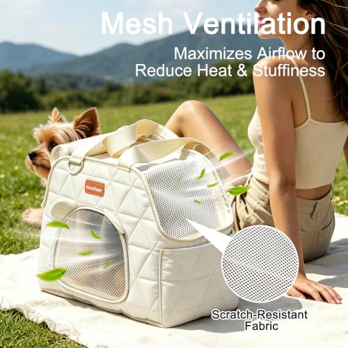 Dog Purse Carrier for Small Dogs Firm Bottom Puppy Travel Bag (Cream White) | Cat Carrier Small Dog Bag with Pocket, Breathable Mesh, Anti-Escape Safety Leash, Comfy Dual-Sided Mat for Outdoor Car Travel - color: Cream White