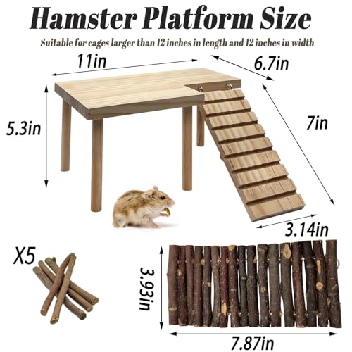 Wooden Hamster Platform with Legs, Small Syrian Hamsters Climbing Platforms with Ramp Kit Wood Ladder Bridge Rat Playing Toy Standing Table Gerbil Cage Accessories - size: Small