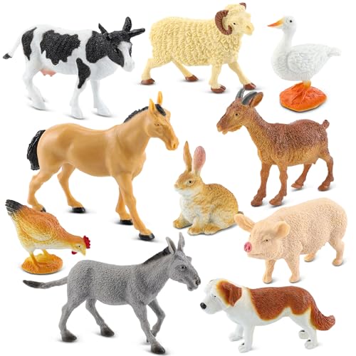 10-Piece Realistic Farm Animal Figures, Educational Toys for Toddlers 3-5 Years Old, Sensory Play & Learning Toys for Preschool Kids, Boys & Girls