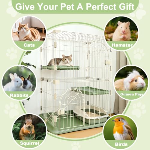 Cat Cage for Indoor Cats, DlY 2-Tier Catio & Cat Playpen with Escape-Proof Spacing, Sturdy Metal Cat Crate Kennel for Kittens, Ferrets & Small Animals - color: Green, size: 2-Tier 35"
