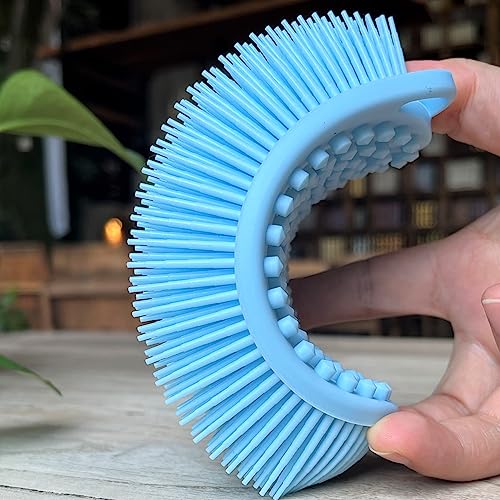 Premium Sensory Brush for Kids or Autism,Soft Silicone Body Scrubber,2 in 1 Sensory Room Occupational Therapy Brushes,Silicone Loofah,Pet Shower Brush Bath Brush Shampoo Brush(hangable-Oval-Blue) - color: Hangable-oval-blue