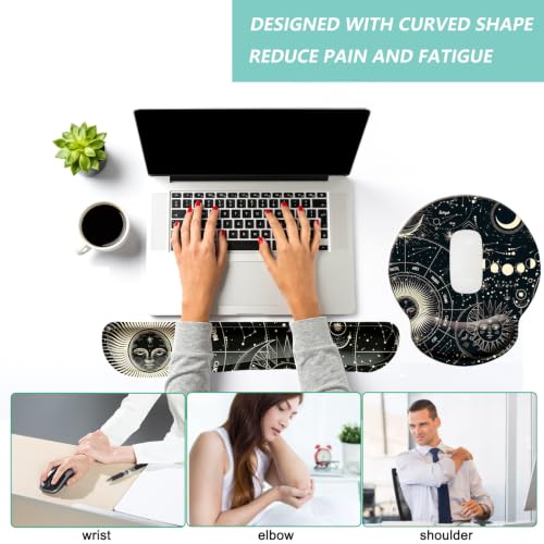 Keyboard Wrist Rest Pad Mouse Pad with Wrist Support Set of 3, Mousepad with Non-Slip Rubber Base, Ergonomic Memory Foam Mouse Wrist Cushion Support for Home Office Laptop Computer, Moon Phase - color: Moon Phase