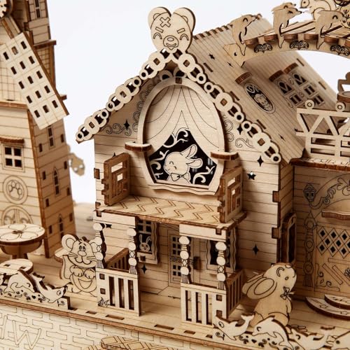 3D Wooden Puzzle for Adults, Animals Forest Party DIY Wooden Music Box with LED Light, Self-Assembly Mechanical House Building Kit Handicraft, Birthday Gift for Women Men, Home Decor, 174 pcs - style: Forest Party House