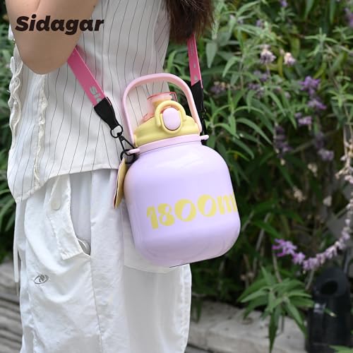 60 oz Gallon Insulated Water Bottle with Straw Lid, Purple | Premium 316L Stainless Steel, Leakproof, Wide Mouth Water Jug with Handle, All-day Hot or Cold Retention, Travel & Daily Use - color: Purple, size: 60 Ounces
