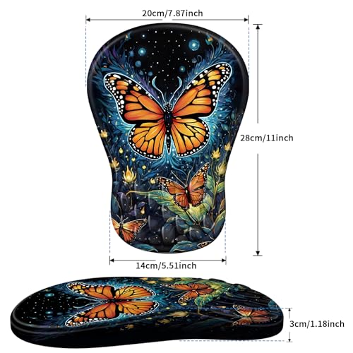 YIWEI Ergonomic Mouse Pad with Wrist Rest for Carpal Tunnel Pain Relief | Memory Foam Wrist Support,Non-Slip Rubber Base, Keyboard Computer Mousepad,Lycra Cloth Surface,Gaming Home Office - color: Butterfly
