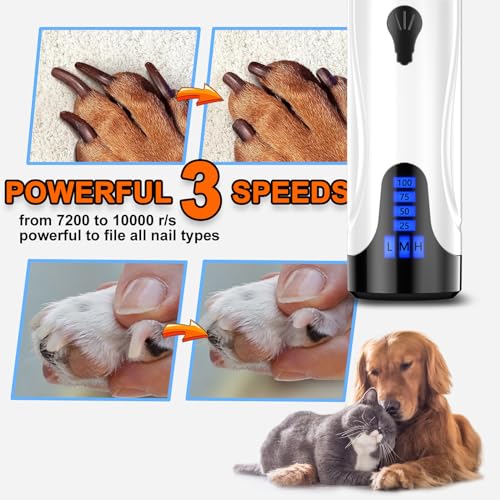 Dog Nail Trimmers and Dog Nail Clippers Kit, Whisper Quiet Electric Grinder with Light, for Small, Medium, Large Dogs, Cats Toenail Grooming, 3 Speeds - color: Black