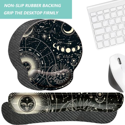 Keyboard Wrist Rest Pad Mouse Pad with Wrist Support Set of 3, Mousepad with Non-Slip Rubber Base, Ergonomic Memory Foam Mouse Wrist Cushion Support for Home Office Laptop Computer, Moon Phase - color: Moon Phase