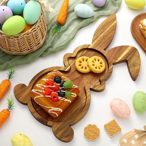 Farmhouse Bunny Serving Wood Trays (Set of 1),Nesting Rabbit-Shaped Wooden Charcuterie Serving Platters for Easter or Spring Rustic Decorative (Large Size) - size: Large Size