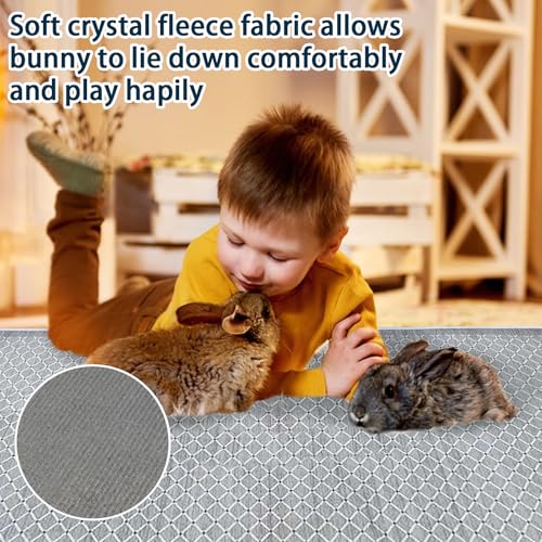 kathson 3 Pcs Rabbit Cage Liners Washable 31"x47" Reusable Guinea Pig Cage Liner Soft Bunny Floor Mat Non-Slip Rabbit Rug Super Absorbent Bunny Carpet for Hamsters Ferrets All Small Animals - size: 31" x 47" - 3pcs