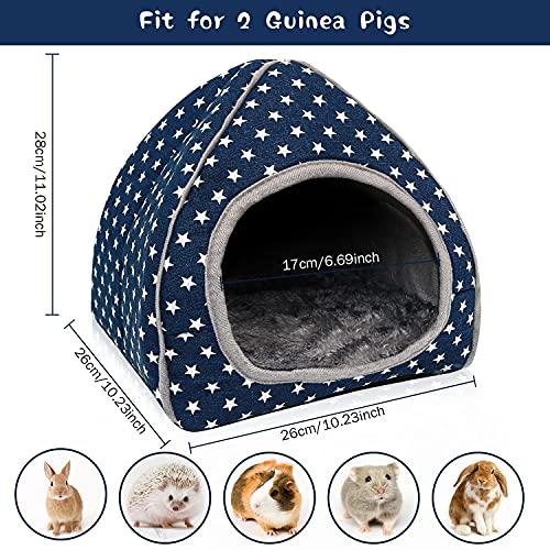 BWOGUE Guinea Pig Bed Hideout, Washable Hamster Cave for Small Animals | Removable Cushion for Cleaning, Warm Fleece Nest, Washable Bed, 10.23 x 10.23 x 11 in, Dwarf Rabbits Hedgehogs - color: Blue