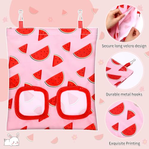 UPINS 3Pack Guinea Pig Hay Feeder Bag,Bunny Rabbit Cage Bag Hanging Holder | Guinea Pig Cage Feeder,for Bunny Rabbits,Chinchillas,Hamsters,Small Pets,and Animals - color: Red Pink Yellow