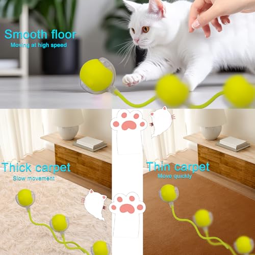 Interactive Cat Dog Toy Ball with LED Light, Automatic Rolling(Yellow) | String Tail and LED Light Design, Motion Activated, Suitable for Interactive Indoor Pet Play and Exercise - color: Yellow