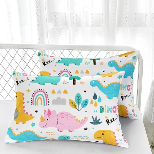 Nttopship Cute Cartoon Dinos Comforter Sets Queen Size for Kids, Cartoon Dinosaurs and Rainbows Comforter Sets All Season 1 Comforter and 2 Pillowcases - color: Cartoon Dinos, size: Queen