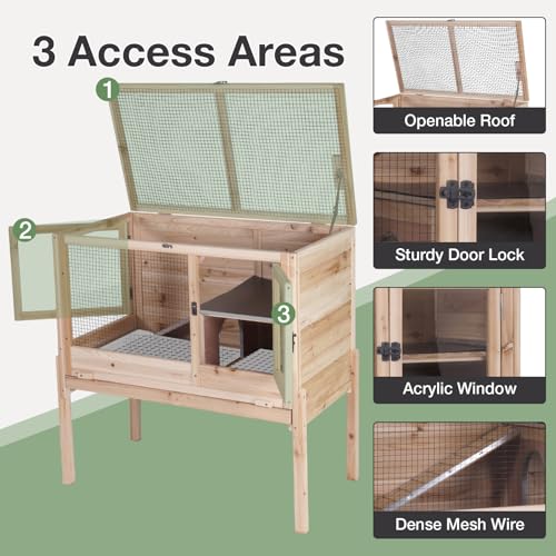 Guinea Pig Cage with Wooden Stand - Hamster Cage, Small Animal Cage Anti Chew Ramp, Hideout, Platform, Pull Out Tray (Wood, L) - color: Wood