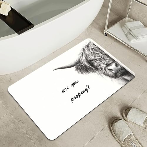 Bath Mat-Bathroom Rug，Highland Cow Prank Non Slip Quick Dry Stain Resistant Easy to Clean Care Shower Rug for Bathtub Shower Room 17×27.5Inch (43 * 70cm) - color: Highland Cow Prank, size: 17 x 27.5 inches