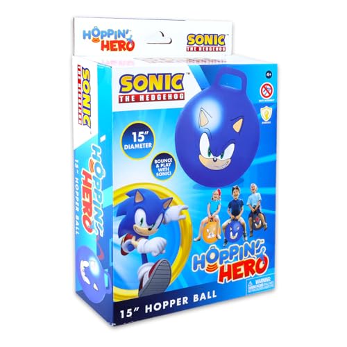 Sonic the Hedgehog Hopper Ball Bundle - Bouncy Ball with Handle for Kids | 15" Sonic Hippity Hop Jumping Ball for Kids Plus Stickers, More | Sonic the Hedgehog Backyard Activities, Outdoor Toys