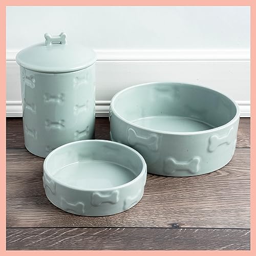 Ceramic Dog and Cat Bowl, White, Large | Durable Food and Water Dish | Stylish Manor Design | Easy-Clean, Dishwasher Safe - color: White, size: Large