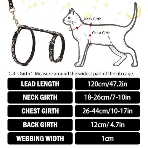 PUPTECK Adjustable Cat Harness and Leash Set Escape Proof Kitten Strap Collar for Walking Travel, Moon&Star - color: Black(Moon&Star), size: Small