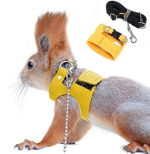 Squirrel Traction Rope Strap Anti-Biting Chain Rope, Adjustable Vest, Small Animal Walking Harness with Lead Leash, Hamster Gerbil Rat Mouse Ferret Chinchilla Small Animal Walking Leash | Small Animal Walking Harness with Lead Leash/ No Neck Strain/ Stres