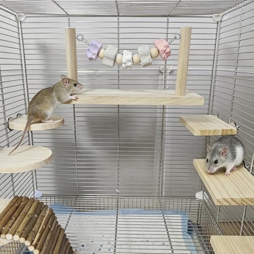 8 Pcs Chinchilla Ledges Wood Sets,Hamster Cage Platform Wooden Stand with Chew Lava Ledge Blocks Rats Climbing Toys Bridge Small Animal Cage Accessories for Squirrel Sugar Glider Gerbil - color: Pink