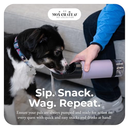 Mon Chateau 14oz Portable Dog Water Bottle with 4 oz Snack Storage, Double Walled Stainless Steel Body, Leak-Proof, Dishwasher Safe Pet Travel Bottle for Dogs, Cats & Outdoor Use, Mint Green | 4oz Snack Compartment, Double Walled Stainless Steel, Leak-Pro