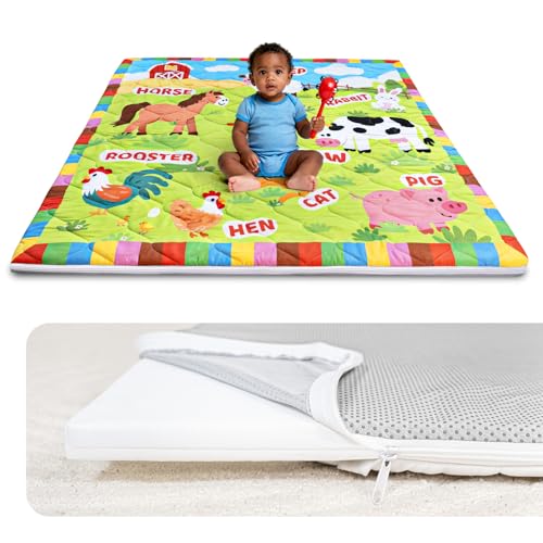 Foam Baby Play Mat, 50x50 Playpen Mat with Removable Cover | Machine Washable Cover, Thicken Cushioning Playmats for Baby, Non-Slip Bottom, Easy to Clean for Infants, Farm - color: Farm, size: 50" X 50"