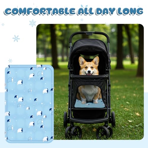 Nuanchu Dog Stroller Cooling Mat, Waterproof Gel Pet Cooling Pad for Summer, Washable Cat Sleeping Blanket, Portable Ice Gel Travel Mat for Cats, Crates, Car Seat(11.81 x 19.69 Inches,Sky Blue Bear) - size: 11.81 x 19.69 Inches, style: Sky Blue Bear
