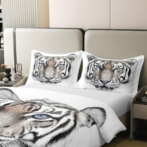 Erosebridal Boys Tiger Bedding Set King Size, 100% Cotton Wild Animal Print Duvet Cover for Boys Girls Teens Adult Bedroom, Grey Tiger Skin Comforter Cover Black White Stripe Quilt Cover for Bedroom - color: Multi 09, size: King (No Comforter)