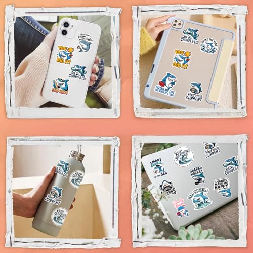 Vybonz Shark Stickers Cute Ocean Animal Funny Decal Pack | Funny Shark Vinyl Decals, Cute Ocean Animal Stickers, Gifts For Shark Lovers, Marine Life Enthusiasts, Ocean Fans - color: Shark, size: 3in