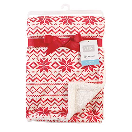 Hudson Baby Unisex Baby Plush Mink and Sherpa Blanket, Red Fair Isle, One Size - color: Red Fair Isle, size: One Size