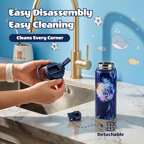 KEWIXY 18 oz Water Bottle with Straw, Easy Slide Lid, Leak Proof, Keep Cold 24H, Vacuum Insulated, Metal Stainless Steel with Handle for School, Blue - color: Blue, size: 18 Ounces