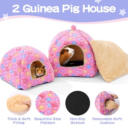 3 Pack Guinea Pig House Accessories, 2 Cozy Guinea Pig Bed and Hideout Tunnel, Chinchillas Hideout for Hamster, Rabbit, Bunny, Chinchillas (Pink, L) - color: Pink