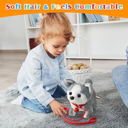 KSABVAIA Plush Husky Toy Puppy Electronic Interactive Dog - Walking, Barking, Tail Wagging, Stretching Companion Animal for Kids Toddlers - color: Husky Dog