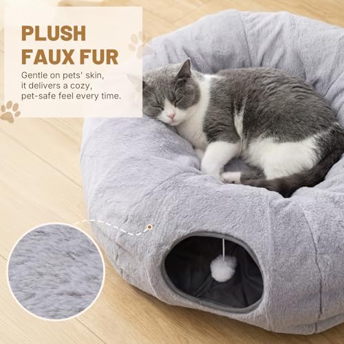Cat Tunnel Bed for Indoor Cats, 31.5in Round Cat Tunnel for Small Cats | Cat Donut Tunnel with Washable Plush Mat, Collapsible Tunnel Hideplace for Kittens, Squirrels Grey - color: Grey, size: Medium