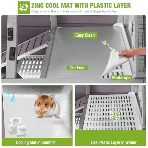 GUTINNEEN Guinea Pig Cage with Anti Chewing Sturdy Plastic Floor and Cool Zinc Plate, Indoor Rabbit Hutch with Hideout and Wheels, Elevated Legs Bunny and Hamster Cage 36.6" L - color: Grey-On Wheels