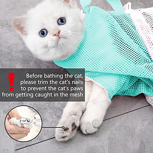 KlerRoem Cat Bathing Bag, Adjustable Anti-bite and Anti-Scratch Cat Shower Mesh Grooming Bag for Pet Dogs and Cats, Includes Pet Nail Clipper, Nail File, Grooming Glove, and Cat Shell Comb - color: Green Set