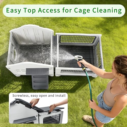Plastic Rabbit Cage Outdoor Indoor, Bunny Cage Guinea Pig Cages with Run | Waterproof Rabbit Hutch Leak-Proof Pull-Out Tray&Chew-Proof, Easy-Clean & Ideal for Small Animal Cage Enclosure - size: 45.3"L x 20.1"W x 27.2"H