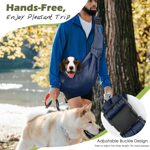 Pawaboo Small Dog Sling Carrier, Reversible Hands Free Dog Sling Carriers for Small Dogs and Cats, Puppy Slings Carrier with Adjustable Strap Buckle & Safety Harness, Puppy Essentials, Navy Blue - color: Navy Blue