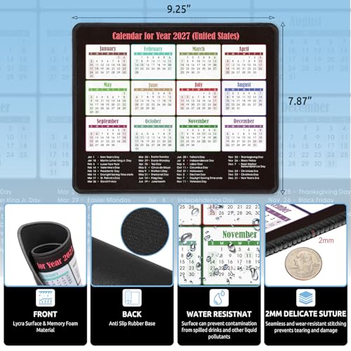 KONVINIT Ergonomic Mouse Pad with Wrist Rest, Black Mousepad with Non-Slip Rubber Base and Smooth Surface, Small Mouse Pads for Desk, Office Desk Accessories (2027 Calendar) - color: Black