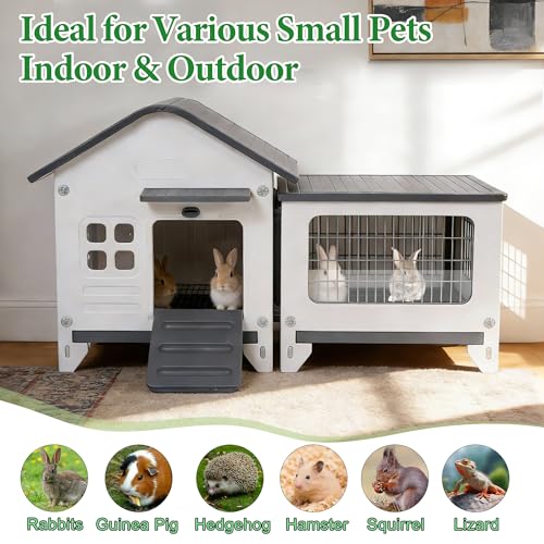Rabbit Hutch Outdoor Indoor Plastic Bunny Cage Enclosure Guinea Pig Cage | Chew-Proof, Waterproof Rabbit House, Pet House for Small Animals - size: 43.5"L x 20.0"W x 26.7"H