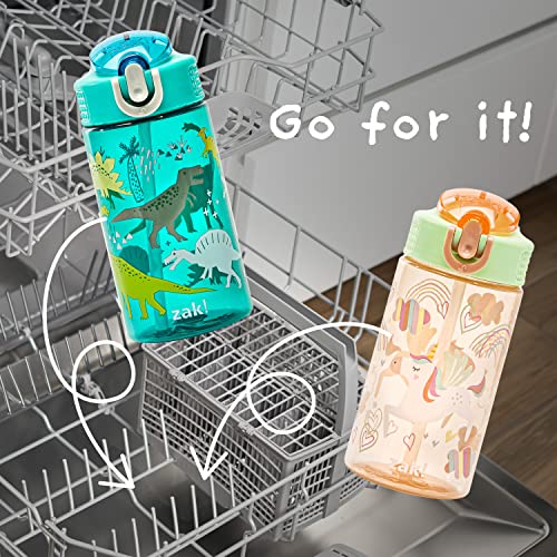 Zak Designs Dinosaur 16oz Leak-Proof Straw Kids Water Bottle, Plastic - color: Dinosaur, size: 16 Ounces