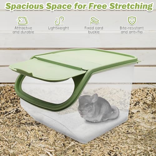 PINVNBY Chinchilla Sand Bath Box Gerbil Transparent Bathroom Chinchillas Plastic Dust Bath House with Sand Cup for Guinea Pig Hedgehog Squirrel and Other Small Animals(Green - color: green