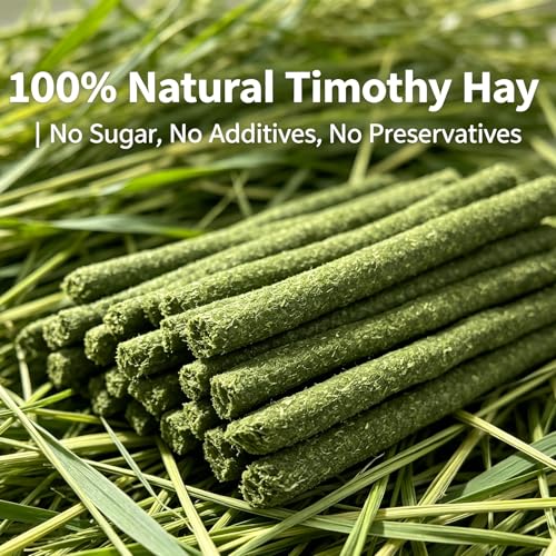 50Pcs Natural Timothy Hay Sticks, Rabbit Chew Toys Molar Teeth Grinding Sticks, Bunny Treats for Chinchillas, Guinea Pigs, Hamsters & Small Animals