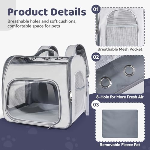Airline Approved Cat Soft-Sided Carrier Backpack Up to 12 lbs (Grey) | Airport-Friendly Breathable Mesh Foldable Pet Travel Bookbag with Reinforced Support, Portable Puppy Carry Bag for Kitty - color: Grey
